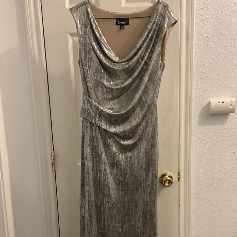 Connected Apparel Metallic Gray Asymmetrical Dress - image 5